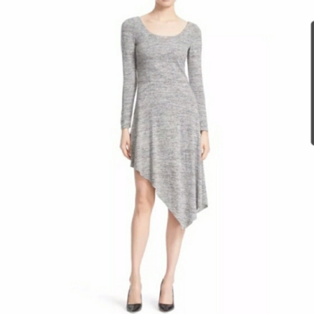 Alice + Olivia Geneva Gray 3/4 Sleeve Scoop Neck Knit Midi Dress